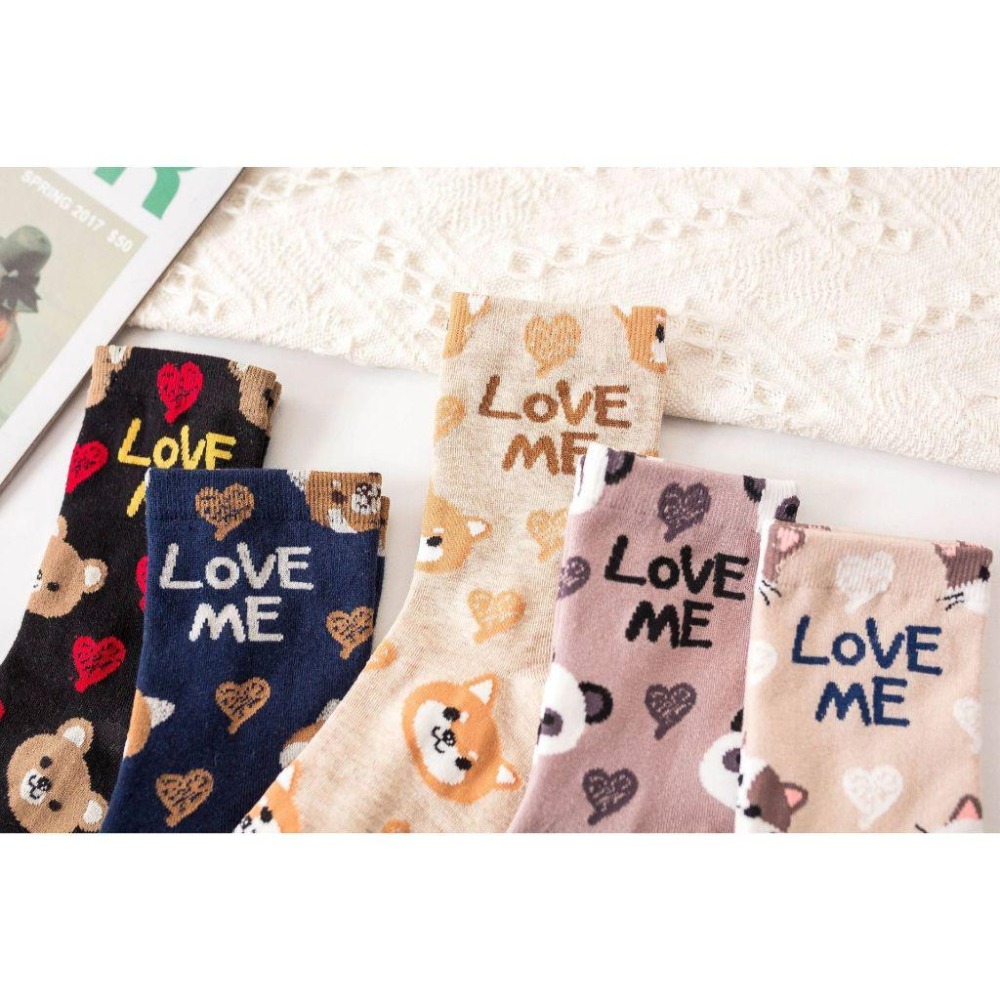 現貨 卡通 女襪 棉 中筒襪子 甜美 可愛 動物滿版 學生百搭襪子-細節圖2