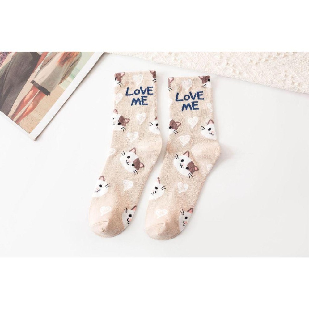 現貨 卡通 女襪 棉 中筒襪子 甜美 可愛 動物滿版 學生百搭襪子-細節圖7