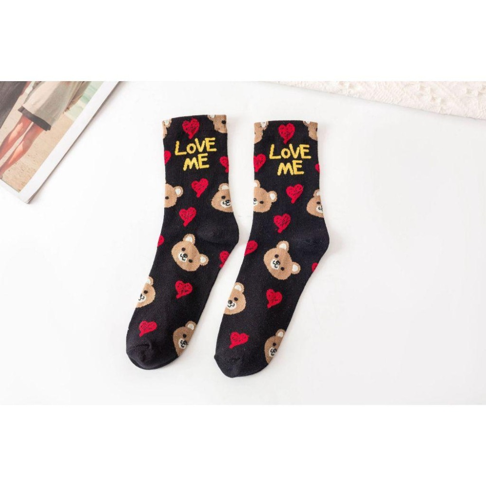 現貨 卡通 女襪 棉 中筒襪子 甜美 可愛 動物滿版 學生百搭襪子-細節圖9