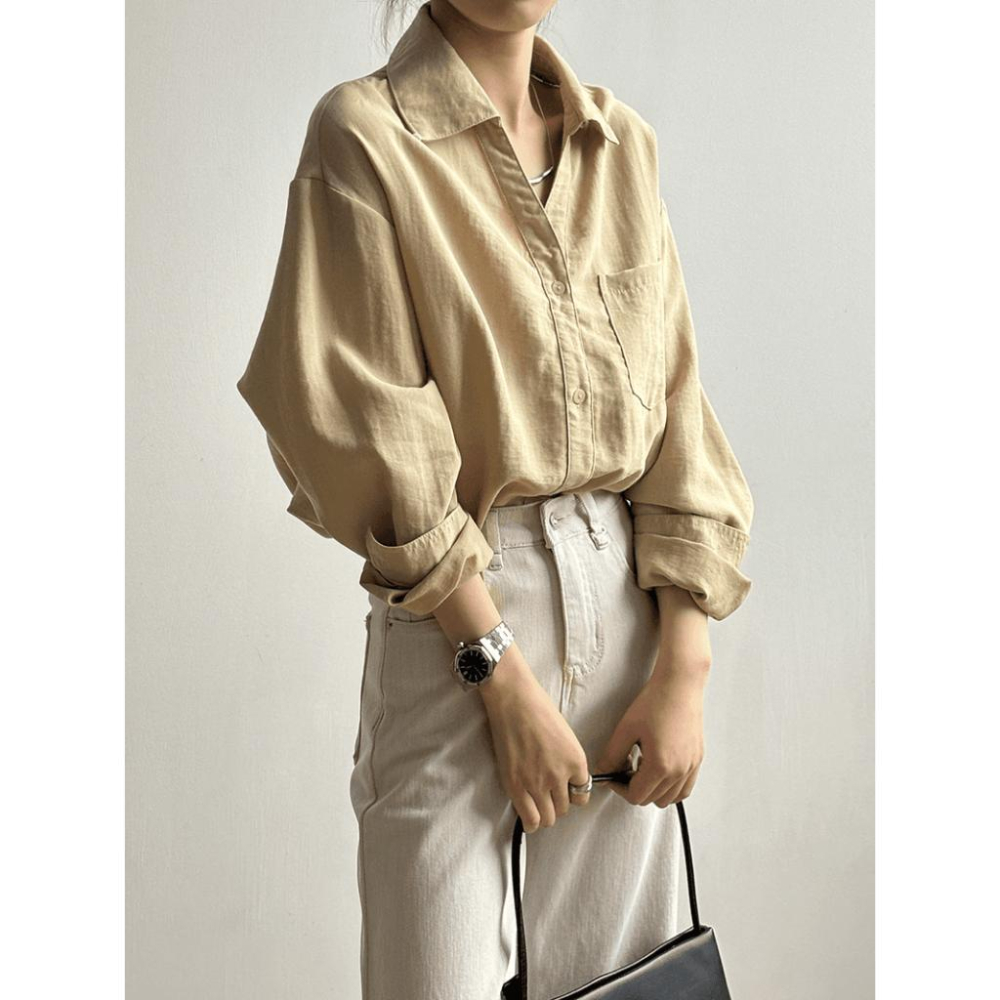 貓町選品🐯台灣現貨【Y82209】實拍韓國高單亞麻混紡天絲棉襯衫-細節圖3