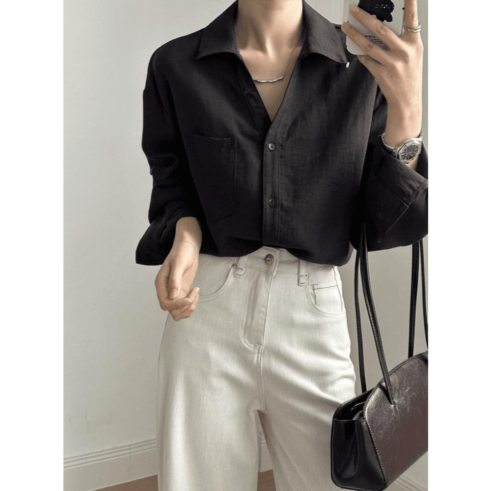 貓町選品🐯台灣現貨【Y82209】實拍韓國高單亞麻混紡天絲棉襯衫-細節圖5