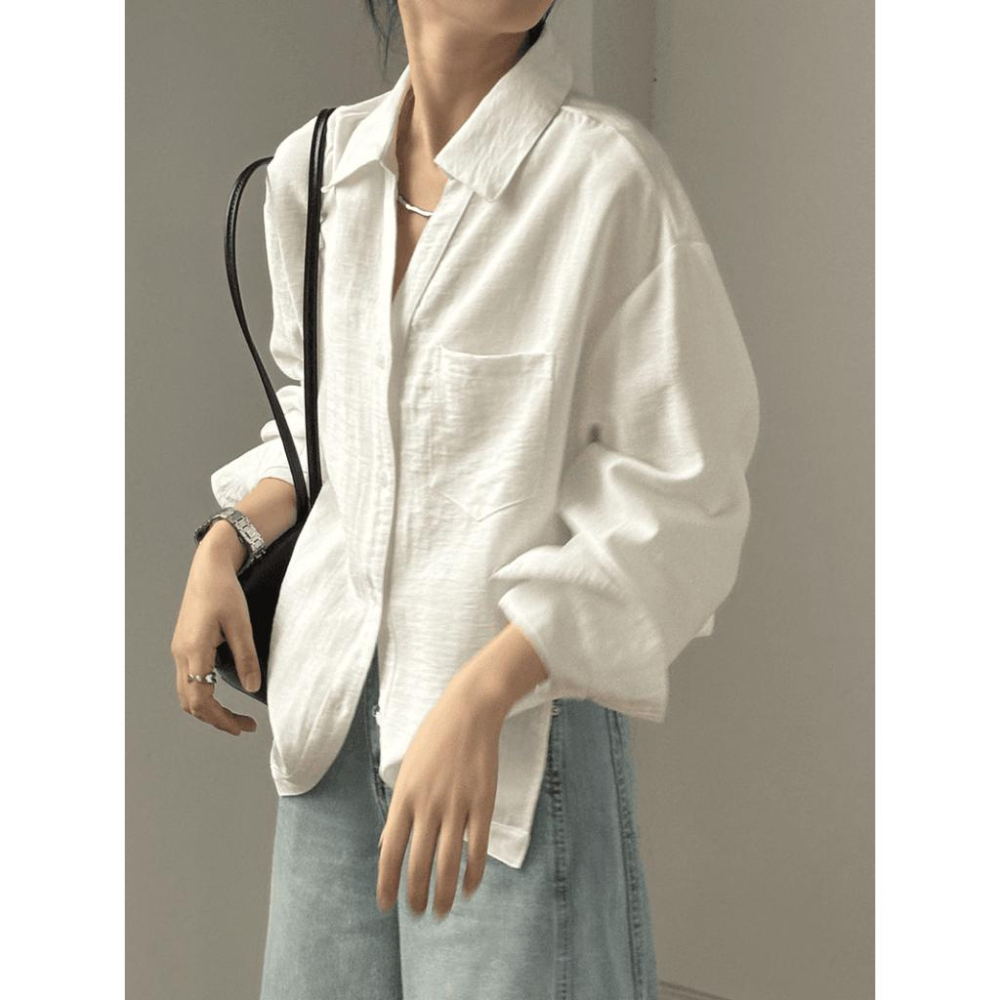 貓町選品🐯台灣現貨【Y82209】實拍韓國高單亞麻混紡天絲棉襯衫-細節圖7