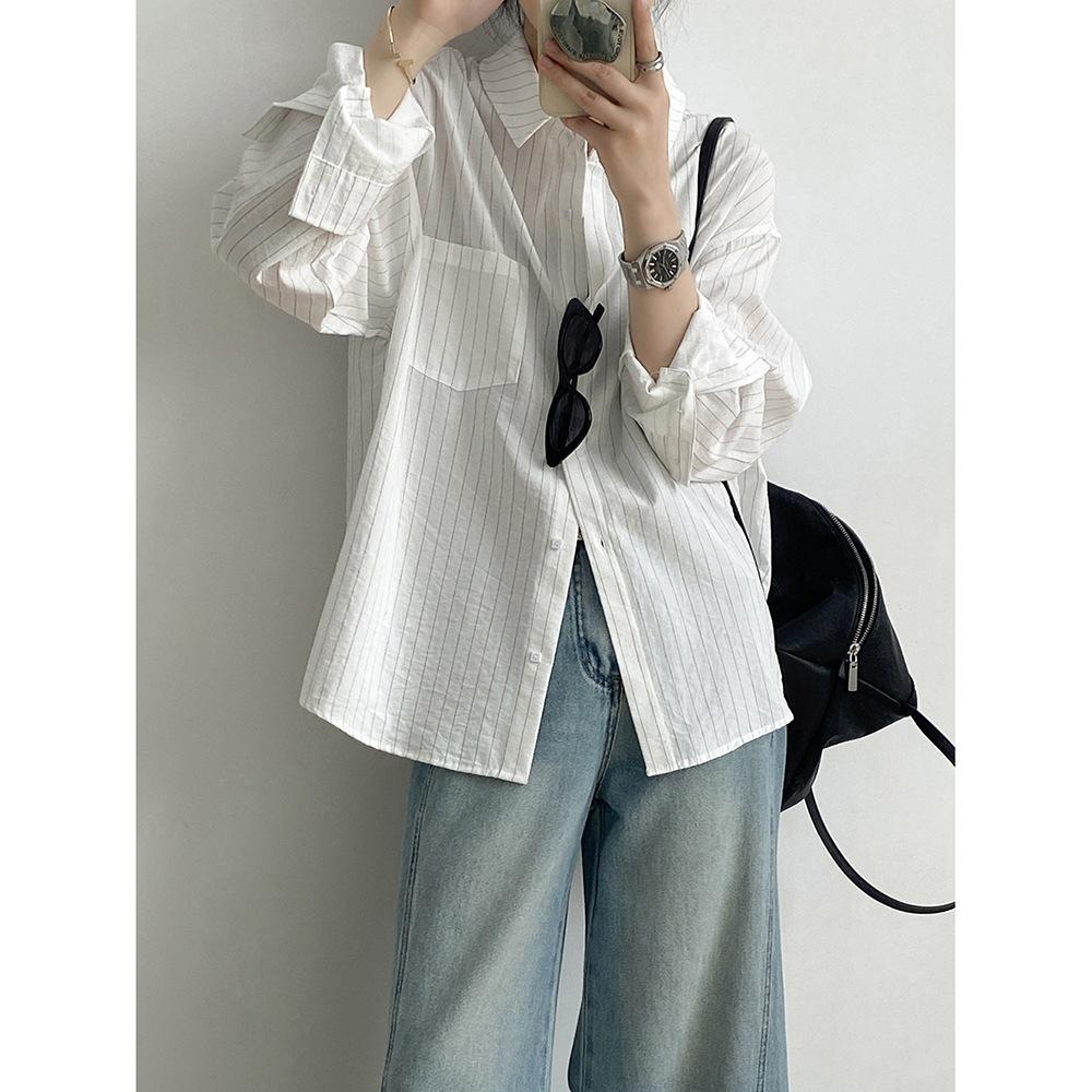 貓町選品🐯台灣現貨【Y82205】實拍韓國春夏氣質休閒條紋襯衫-細節圖5