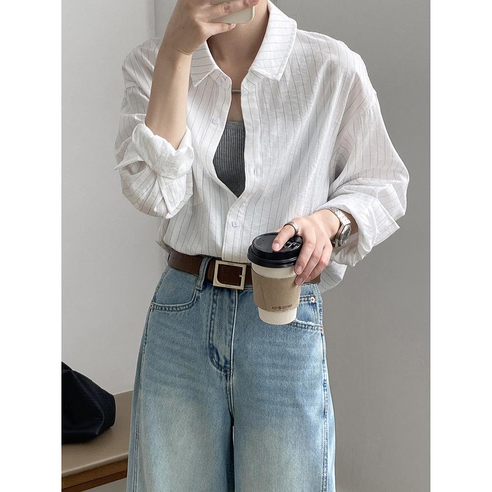 貓町選品🐯台灣現貨【Y82205】實拍韓國春夏氣質休閒條紋襯衫-細節圖6