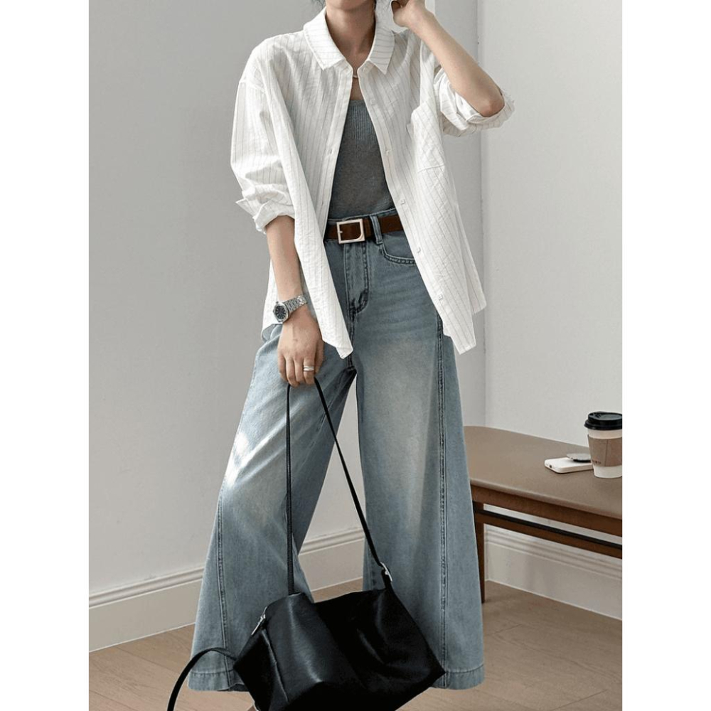 貓町選品🐯台灣現貨【Y82205】實拍韓國春夏氣質休閒條紋襯衫-細節圖7