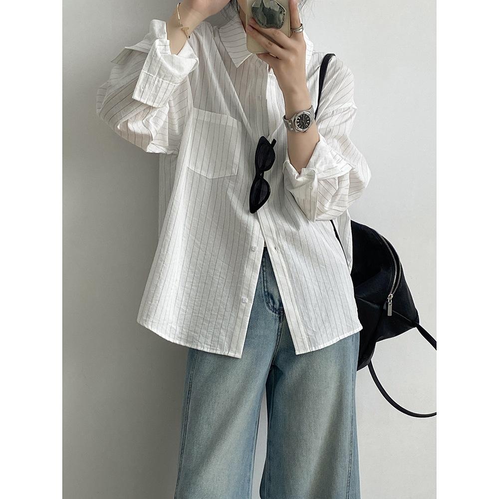 貓町選品🐯台灣現貨【Y82205】實拍韓國春夏氣質休閒條紋襯衫-細節圖8