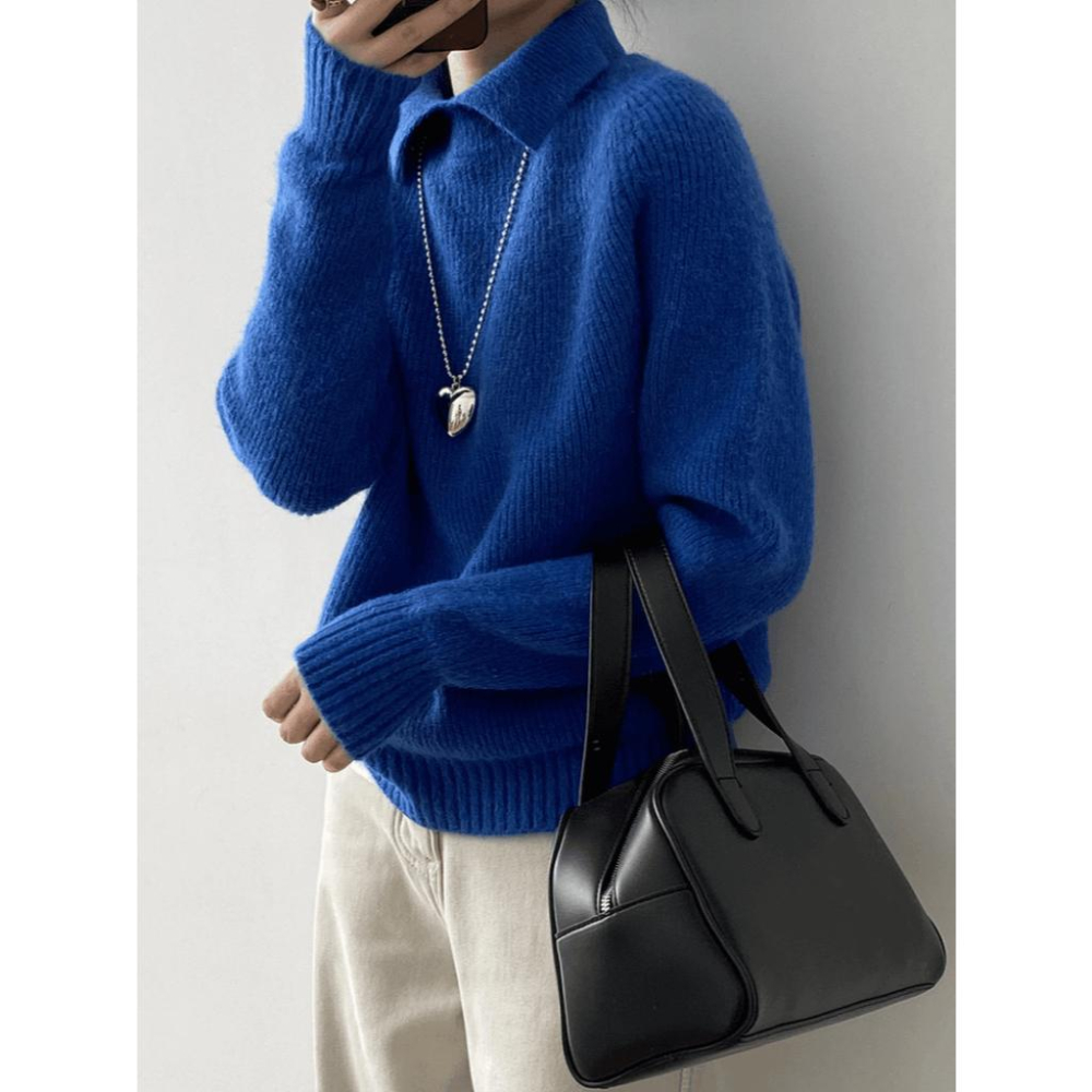 貓町選品🐯台灣現貨【YP2437】實拍復古高翻領個性針織毛衣-細節圖2