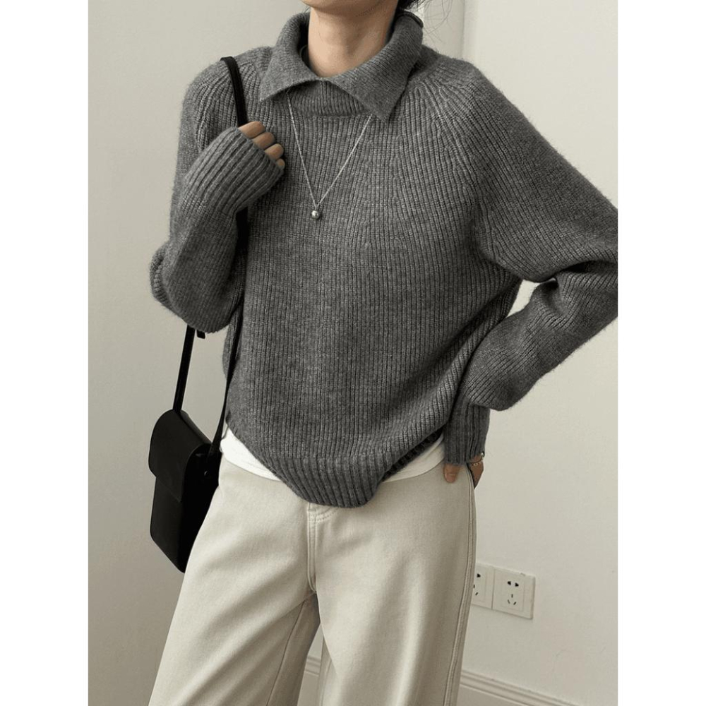 貓町選品🐯台灣現貨【YP2437】實拍復古高翻領個性針織毛衣-細節圖4