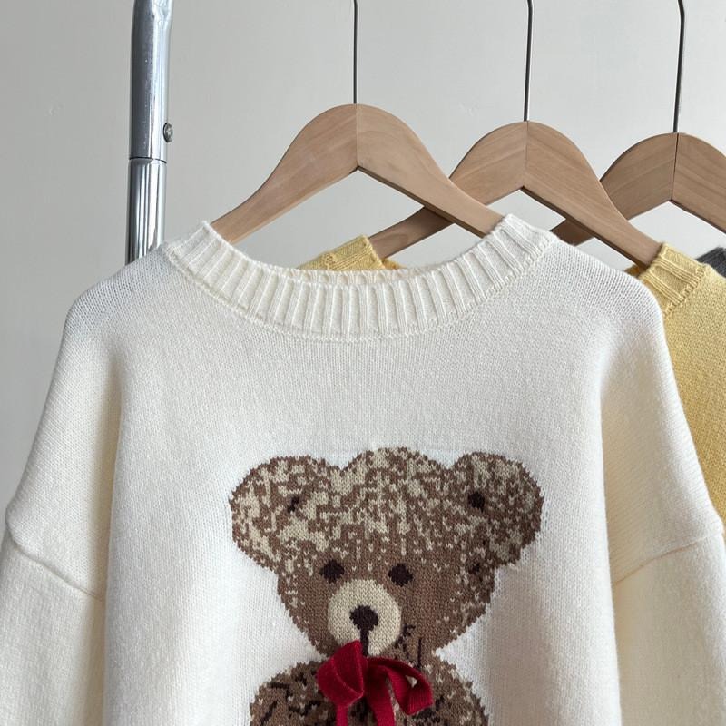貓町選品🐯現貨 白，黃各一件實拍下雪小熊蝴蝶結針織毛衣cimMB689-細節圖5