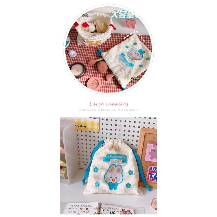 貓町選品🐯台灣現貨 束口袋 收納袋 茶茶熊 芮芮兔 整理袋 衛生棉收納袋 旅遊收納包-細節圖2