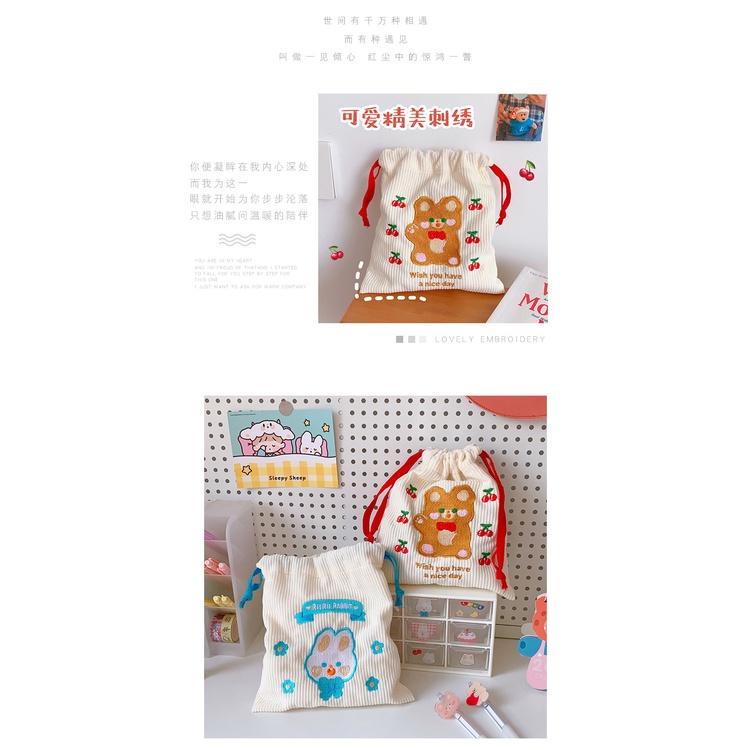 貓町選品🐯台灣現貨 束口袋 收納袋 茶茶熊 芮芮兔 整理袋 衛生棉收納袋 旅遊收納包-細節圖3