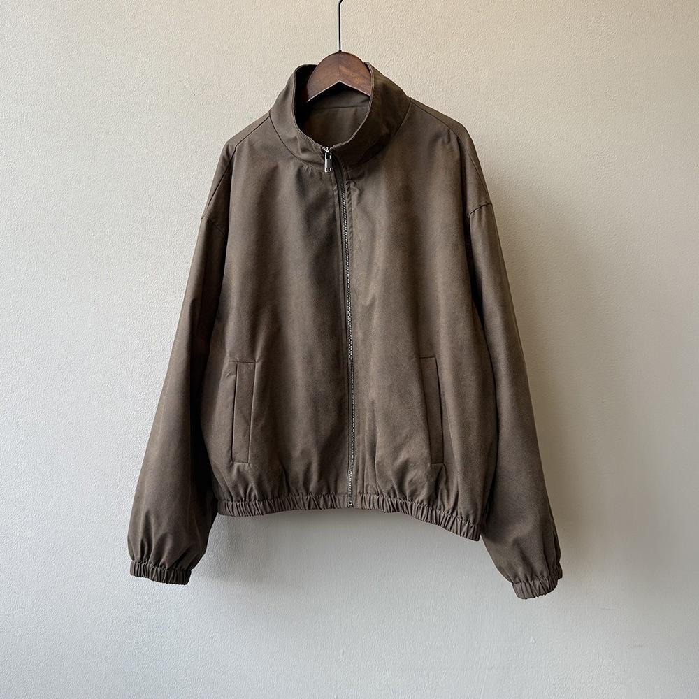 貓町選品🐯【質感加分】Y26286 秋季 麂皮短外套 女 寬鬆休閒棒球夾克 韓系百搭防風外套 咖啡色-細節圖8