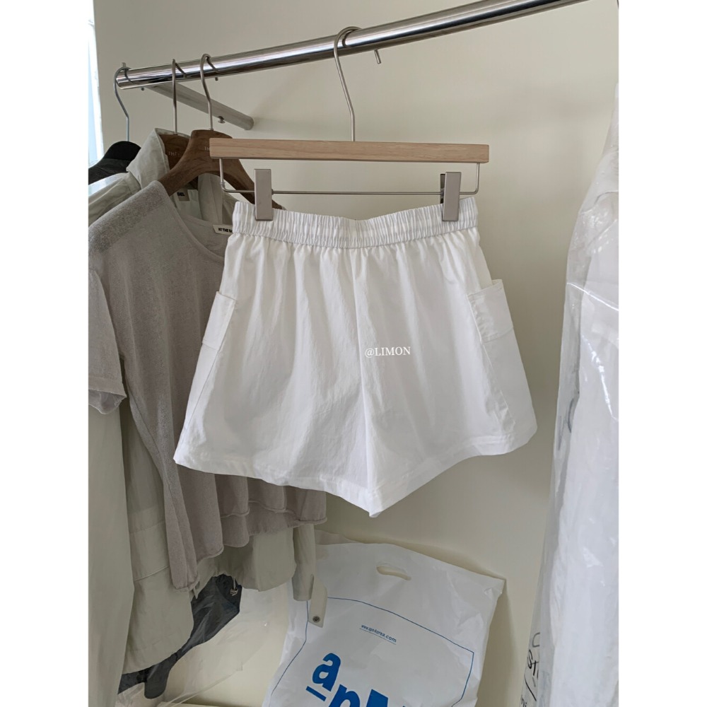 貓町選品🐯LG2001 The Lemon檸檬綠茶 韓系高腰工裝口袋鬆緊短褲 顯瘦寬鬆休閒褲 百搭純色短褲 三色可選-規格圖9