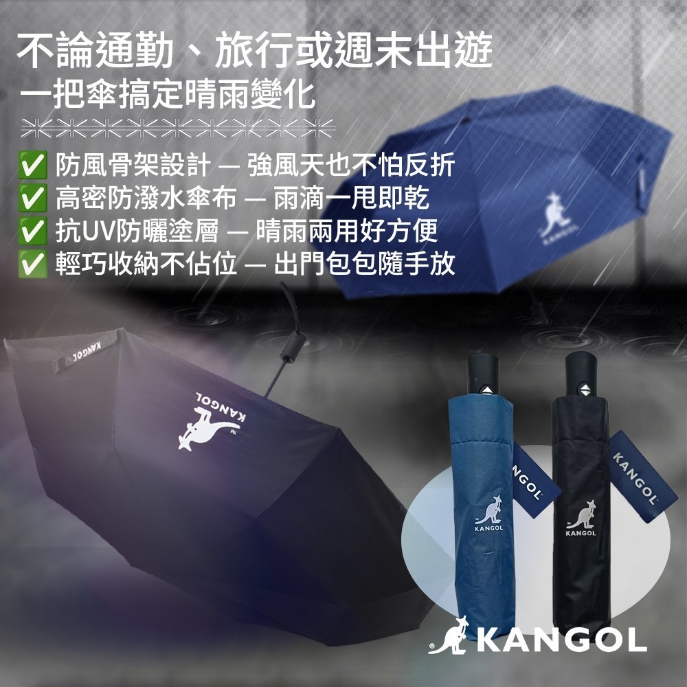 【輕鬆購精品百貨】KANGOL 英國袋鼠自動傘 晴雨傘黑 籃-細節圖2