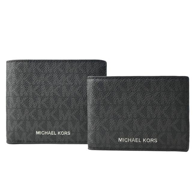 【輕鬆購精品百貨】MICHAEL KORS COOPER MK 防刮黑色滿版燙銀文字對開短夾(附證件夾)-細節圖2