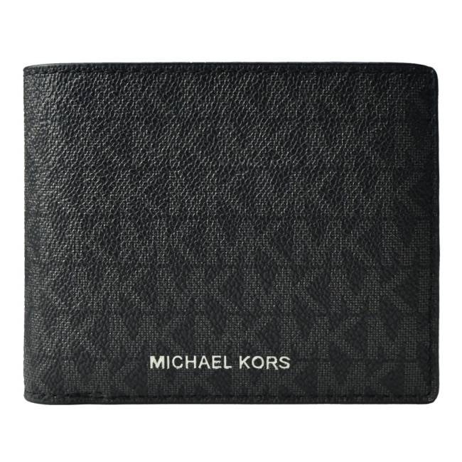 【輕鬆購精品百貨】MICHAEL KORS COOPER MK 防刮黑色滿版燙銀文字對開短夾(附證件夾)-細節圖3