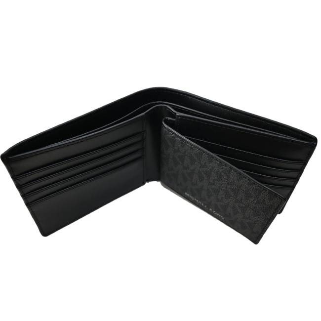 【輕鬆購精品百貨】MICHAEL KORS COOPER MK 防刮黑色滿版燙銀文字對開短夾(附證件夾)-細節圖4