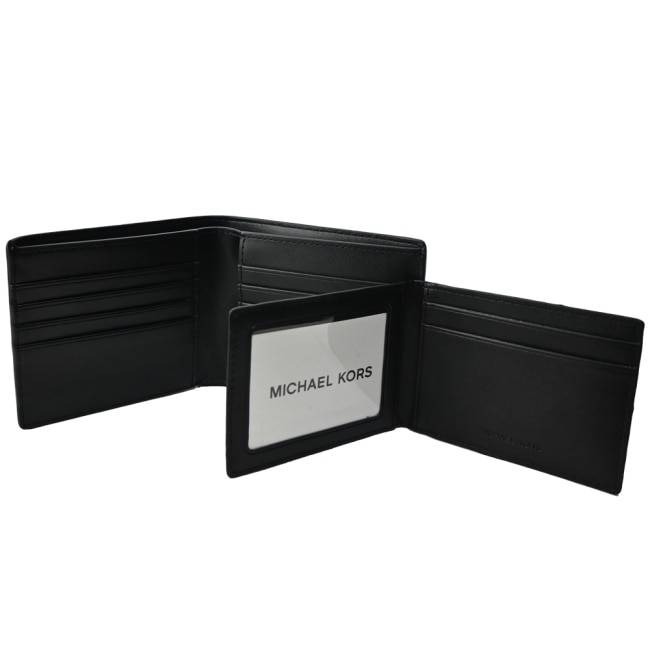 【輕鬆購精品百貨】MICHAEL KORS COOPER MK 防刮黑色滿版燙銀文字對開短夾(附證件夾)-細節圖5