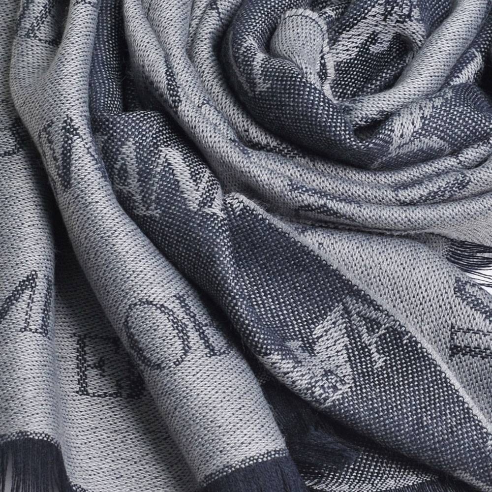 【輕鬆購精品百貨】EMPORIO ARMANI 雙面滿版藏藍色流蘇圍巾-細節圖2