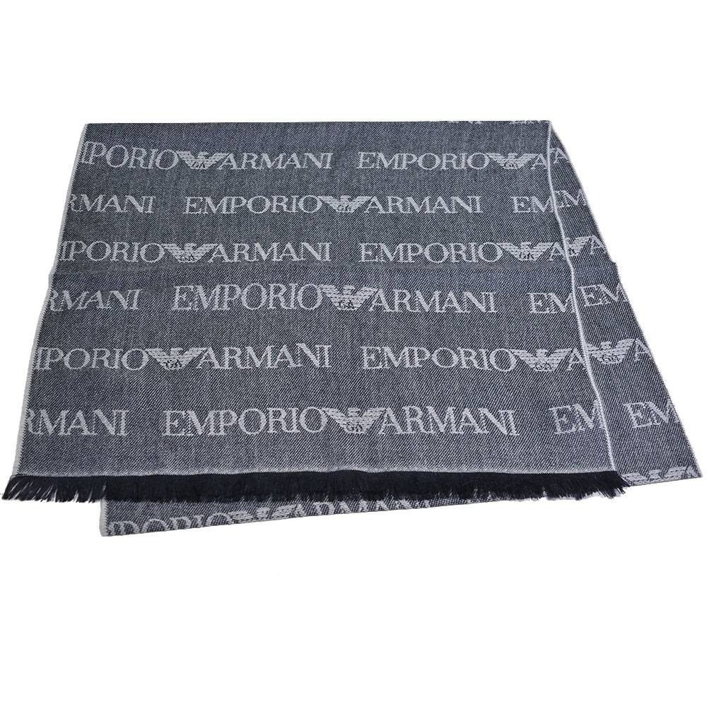 【輕鬆購精品百貨】EMPORIO ARMANI 雙面滿版藏藍色流蘇圍巾-細節圖3