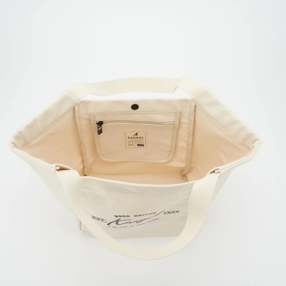 【輕鬆購精品百貨】KANGOL 草寫帆布托特包 米白色-細節圖2
