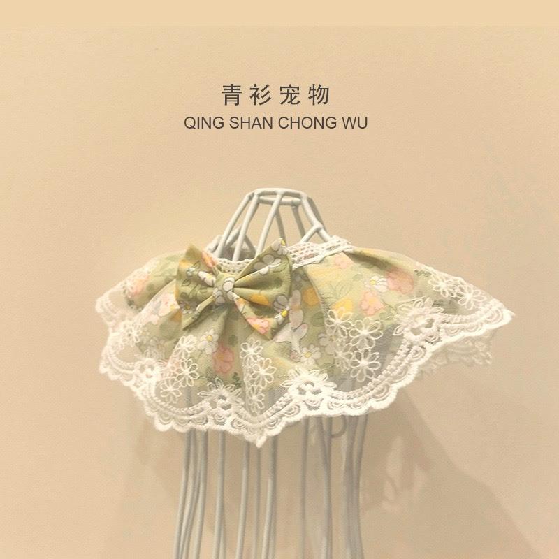 #現貨快速出貨【青衫寵物】原創 ◆ 小兔子綠色花邊蕾絲口水巾、領巾寵物貓咪狗狗頸部裝飾衣服圍脖-細節圖2