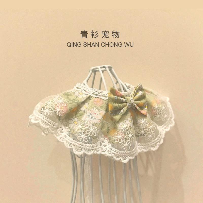 #現貨快速出貨【青衫寵物】原創 ◆ 小兔子綠色花邊蕾絲口水巾、領巾寵物貓咪狗狗頸部裝飾衣服圍脖-細節圖3