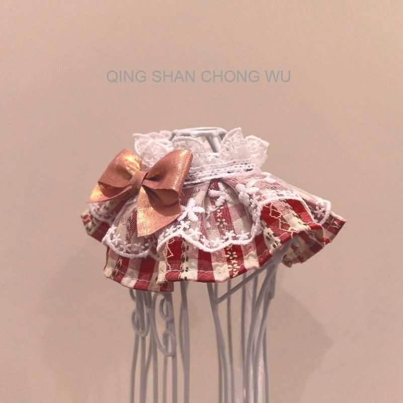 #現貨快速出貨【青衫寵物】原創 ◆ 紅色蝴蝶結格紋花邊蕾絲口水巾、領巾寵物貓咪狗狗頸部裝飾衣服圍脖-細節圖3