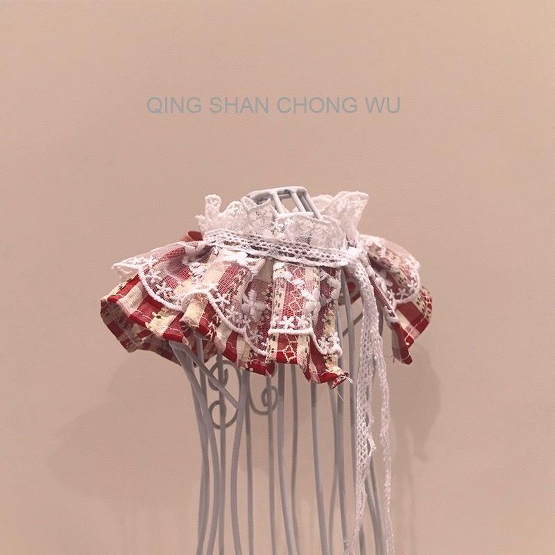 #現貨快速出貨【青衫寵物】原創 ◆ 紅色蝴蝶結格紋花邊蕾絲口水巾、領巾寵物貓咪狗狗頸部裝飾衣服圍脖-細節圖4