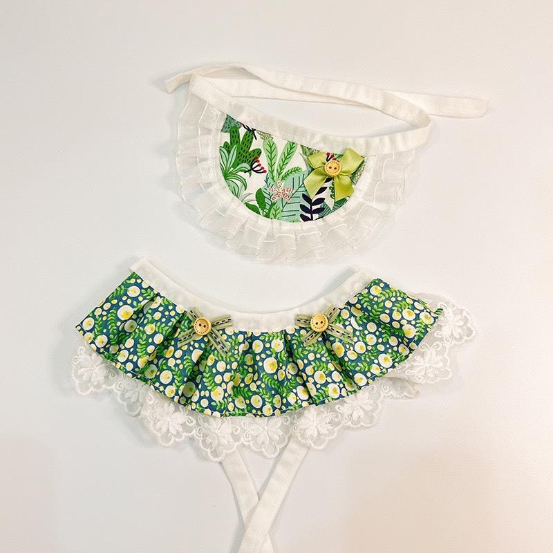 現貨 新款 寵物領巾口水巾貓咪狗狗圍脖頸部裝飾可愛綠色葉子植物系列領巾-細節圖3