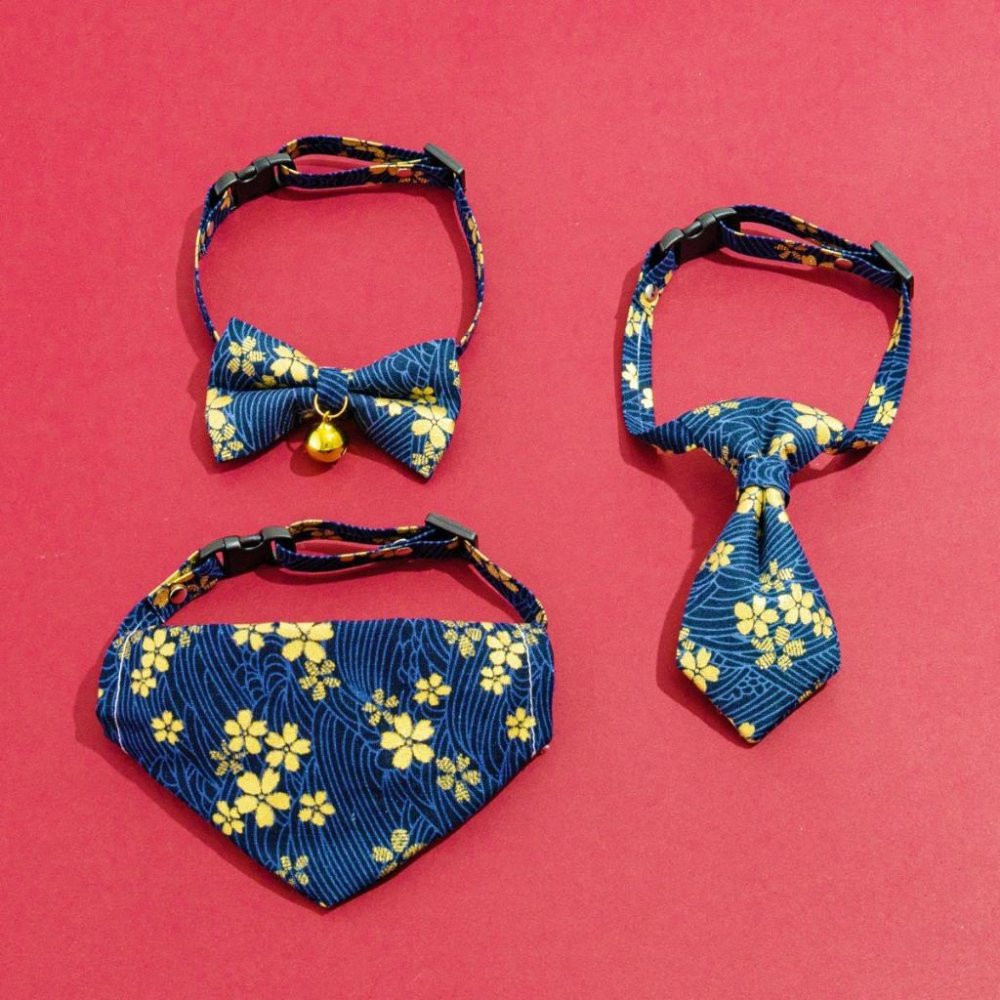 現貨 寵物領結狗狗貓貓領結中小型犬日式和風領結領帶蝴蝶結圍兜領巾紅色藍色燙金櫻花質感日系風格款頸部裝飾-細節圖2