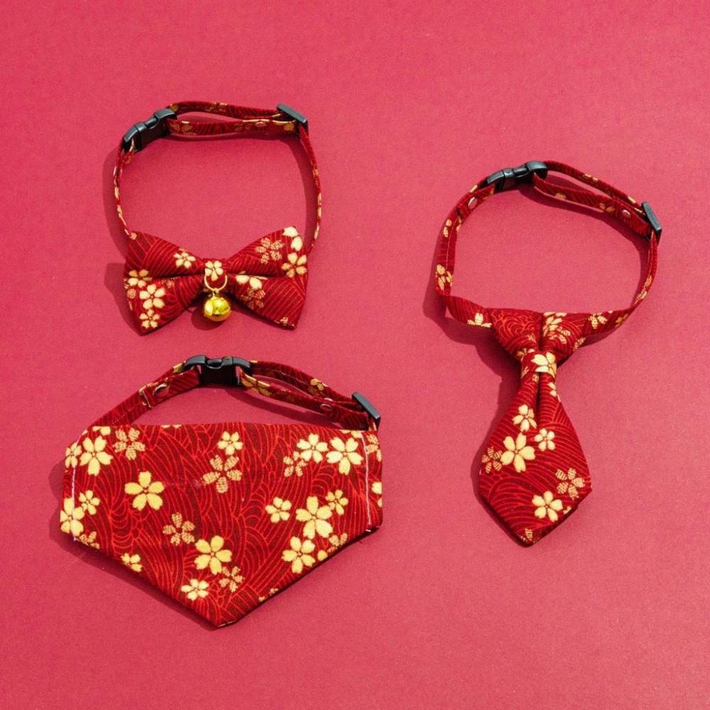現貨 寵物領結狗狗貓貓領結中小型犬日式和風領結領帶蝴蝶結圍兜領巾紅色藍色燙金櫻花質感日系風格款頸部裝飾-細節圖3
