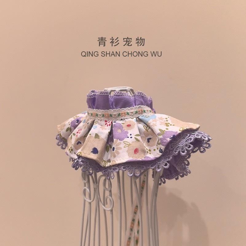 #現貨快速出貨【青衫寵物】原創 ◆ 公主風紫色小花蕾絲口水巾、領巾寵物貓咪狗狗頸部裝飾衣服圍脖-細節圖2