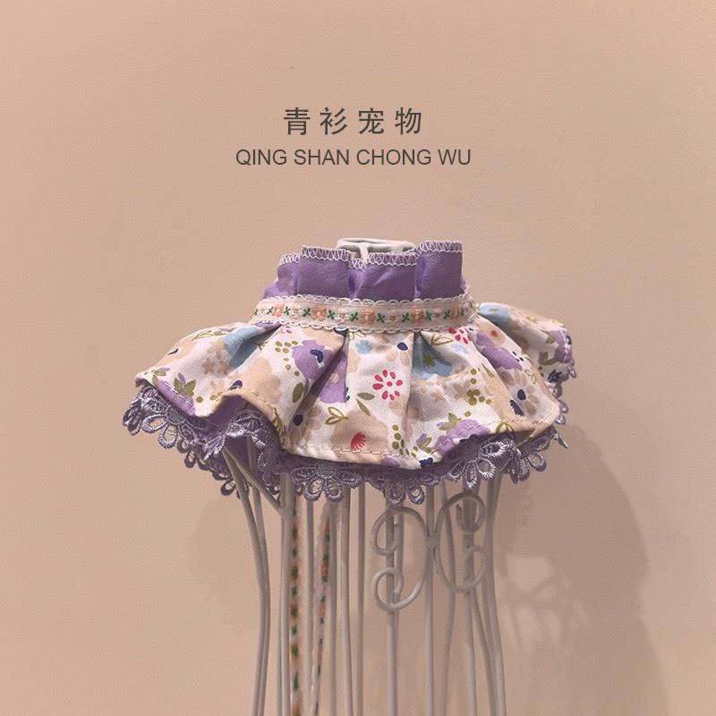 #現貨快速出貨【青衫寵物】原創 ◆ 公主風紫色小花蕾絲口水巾、領巾寵物貓咪狗狗頸部裝飾衣服圍脖-細節圖3