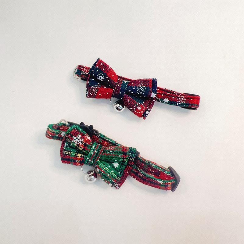 現貨 寵物領結狗狗貓貓蝴蝶結領結中小型犬質感聖誕節色系紅色綠色格紋白色雪花小鈴噹款項圈自調尺寸頸部裝飾-細節圖2