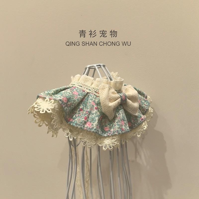 #現貨快速出貨【青衫寵物】原創 ◆ 復古綠底粉玫瑰蕾絲口水巾、領巾寵物貓咪狗狗頸部裝飾衣服圍脖-細節圖3