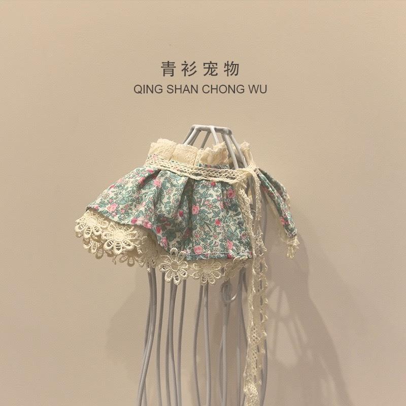 #現貨快速出貨【青衫寵物】原創 ◆ 復古綠底粉玫瑰蕾絲口水巾、領巾寵物貓咪狗狗頸部裝飾衣服圍脖-細節圖4