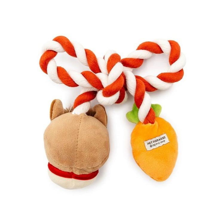 現貨 [ PET PARADISE ] 正版日本連線商品小馬+胡蘿蔔繩結BB叫玩具中小型犬玩具組拉扯拔河玩具-細節圖2