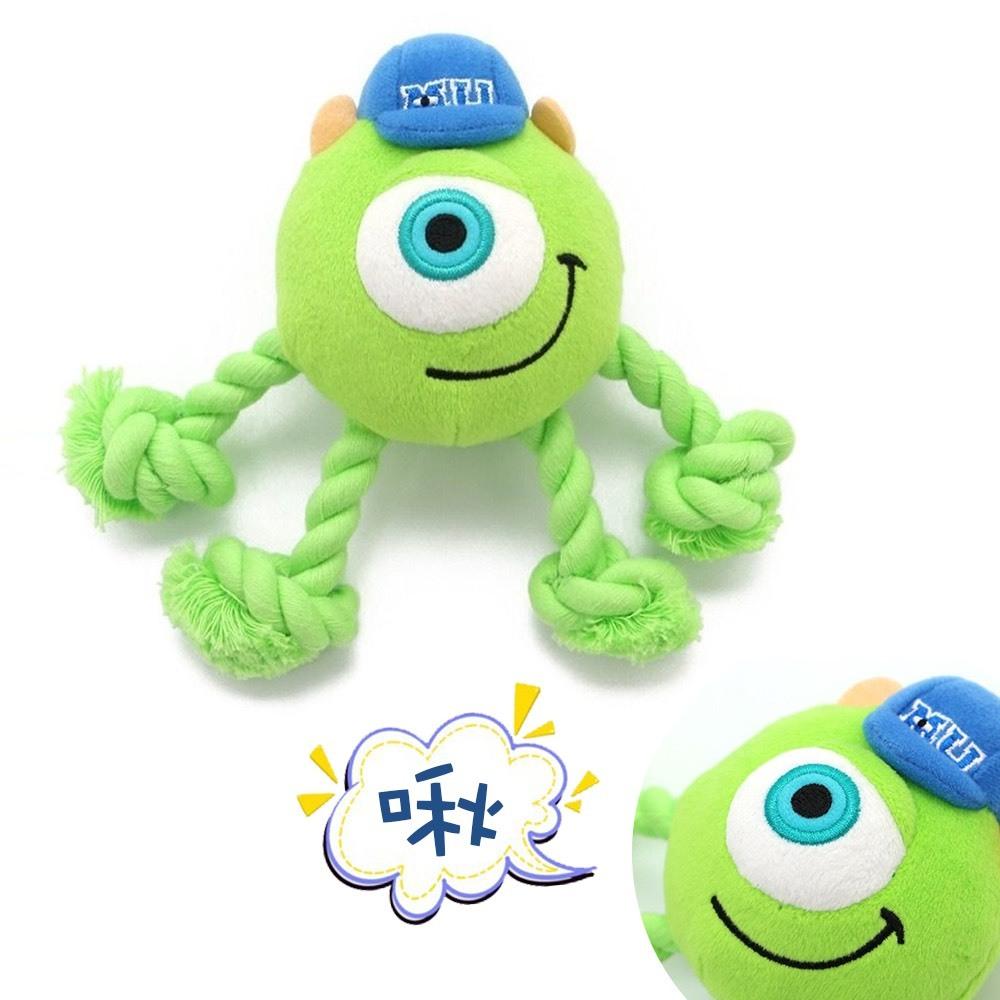 現貨 [ PET PARADISE ] 正版日本連線商品玩具總動員大眼怪麥克華斯基繩結BB叫玩具中小型犬玩具拉扯拔河玩具-細節圖2