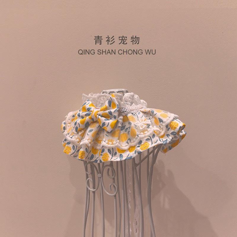 #現貨快速出貨【青衫寵物】原創 ◆ 黃色滿版小花蕾絲口水巾、領巾寵物貓咪狗狗頸部裝飾衣服圍脖-細節圖2