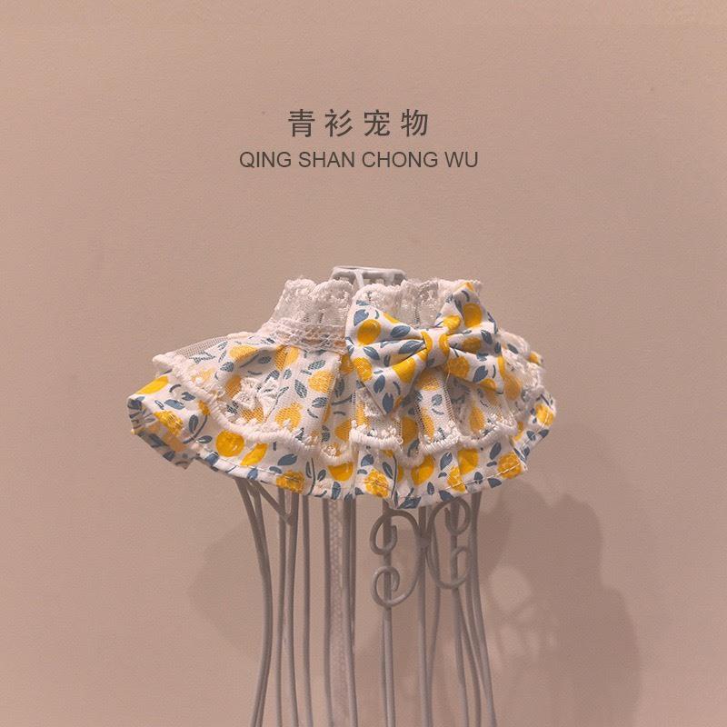 #現貨快速出貨【青衫寵物】原創 ◆ 黃色滿版小花蕾絲口水巾、領巾寵物貓咪狗狗頸部裝飾衣服圍脖-細節圖3