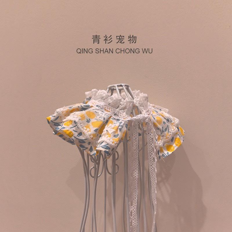 #現貨快速出貨【青衫寵物】原創 ◆ 黃色滿版小花蕾絲口水巾、領巾寵物貓咪狗狗頸部裝飾衣服圍脖-細節圖4