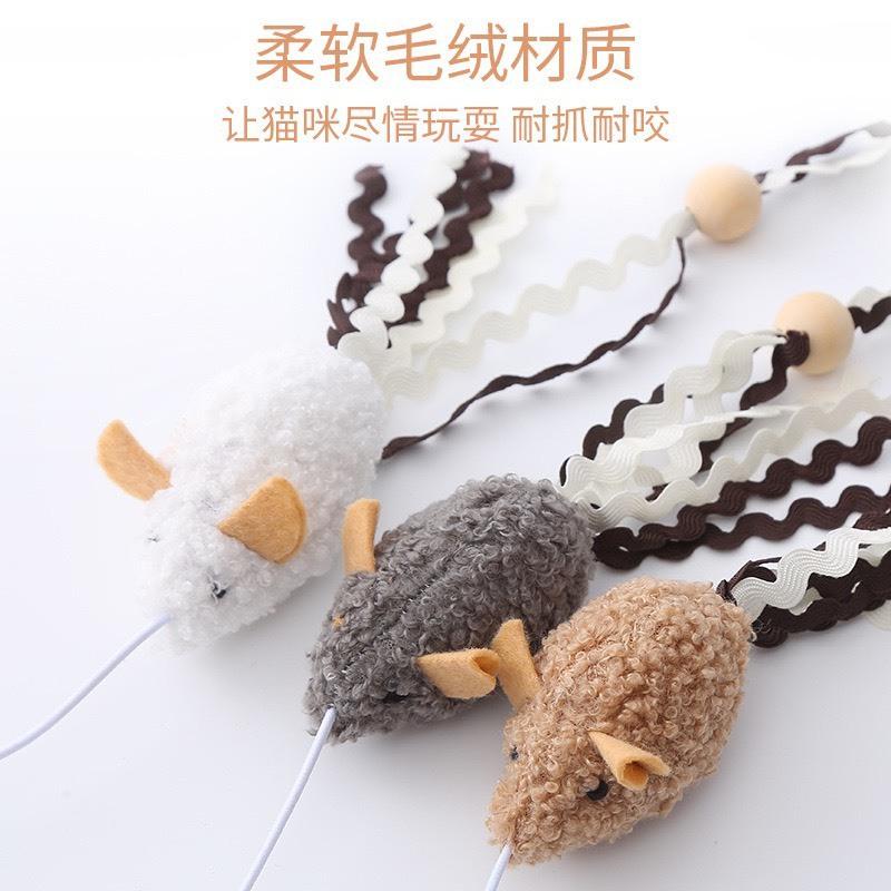現貨 質感逗貓棒寵物玩具貓咪玩具木杆小老鼠造型逗猫棒自嗨解悶玩具-細節圖3