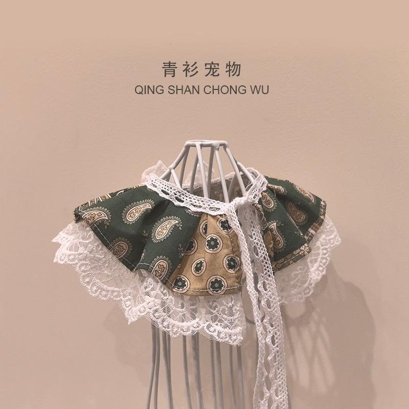 #現貨快速出貨【青衫寵物】原創 ◆ 復古貴族風口水巾、#墨綠款 領巾寵物貓咪狗狗頸部裝飾衣服圍脖-細節圖3