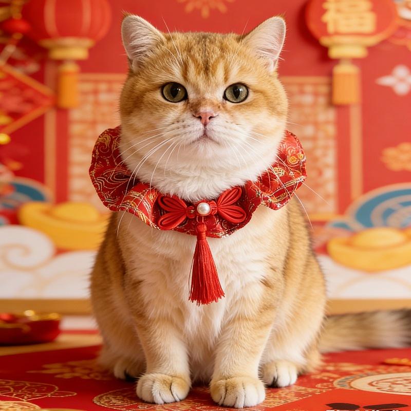 新中式寵物新年配件猫咪過年圍脖狗狗春節圍巾毛領披肩喜慶流蘇 #宮廷風 #貴族 #中國風-細節圖2