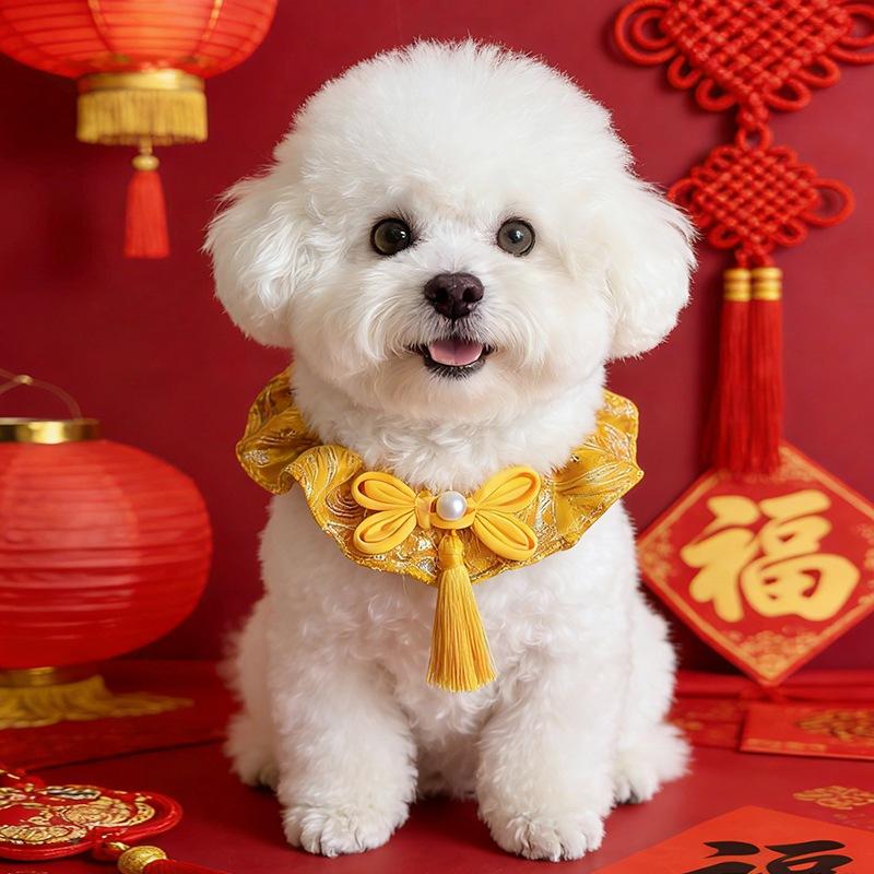 新中式寵物新年配件猫咪過年圍脖狗狗春節圍巾毛領披肩喜慶流蘇 #宮廷風 #貴族 #中國風-細節圖3