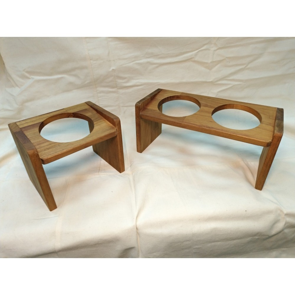 (枂木坊)緬甸柚木寵物碗架餐桌-高雄自家工廠手工製作-歐斯蒙護木油-可聊聊訂製高度及碗口數-(含陶瓷碗)-貓&小型犬適用-細節圖2