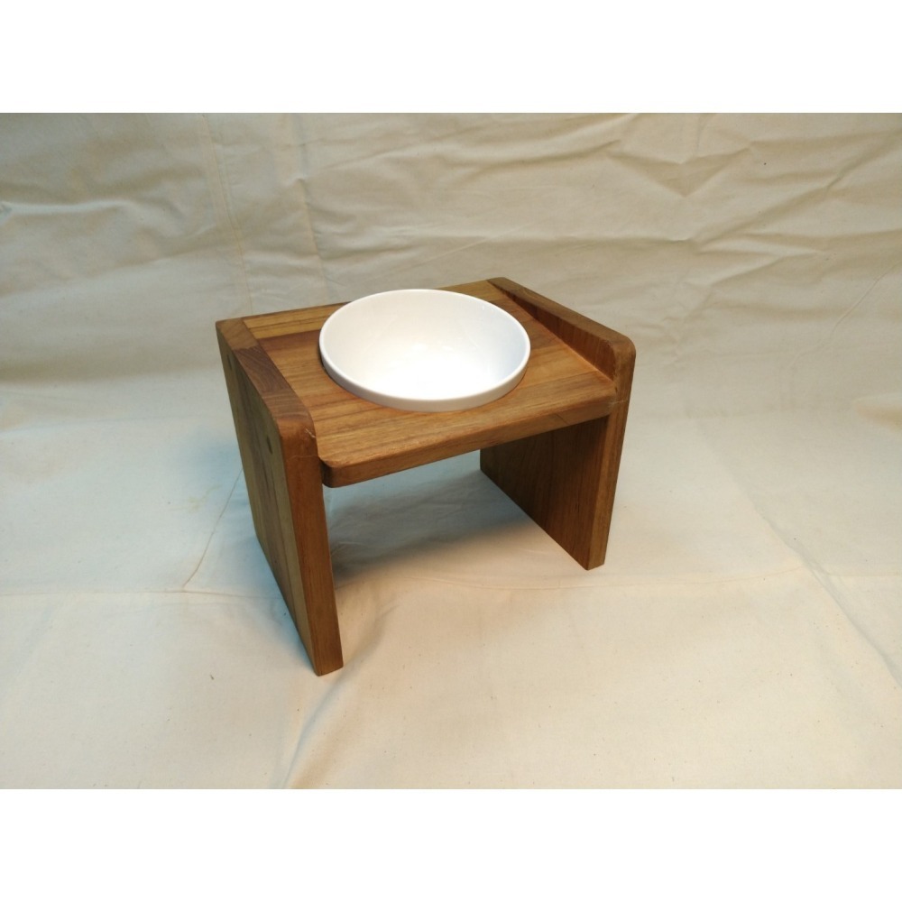 (枂木坊)緬甸柚木寵物碗架餐桌-高雄自家工廠手工製作-歐斯蒙護木油-可聊聊訂製高度及碗口數-(含陶瓷碗)-貓&小型犬適用-細節圖4