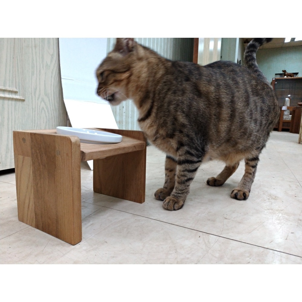 (枂木坊)緬甸柚木寵物碗架餐桌-高雄自家工廠手工製作-歐斯蒙護木油-可聊聊訂製高度及碗口數-(含陶瓷碗)-貓&小型犬適用-細節圖8