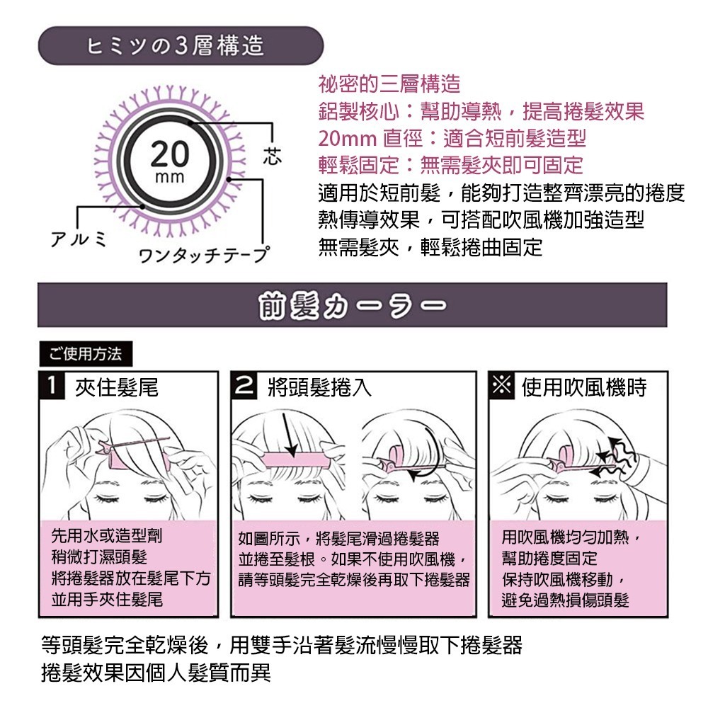 現貨-日本粧美堂 吉伊卡哇瀏海捲 20mm 髮捲 蓬鬆夾 Chiikawa 小可愛 小八貓 兔兔 烏薩奇-細節圖2